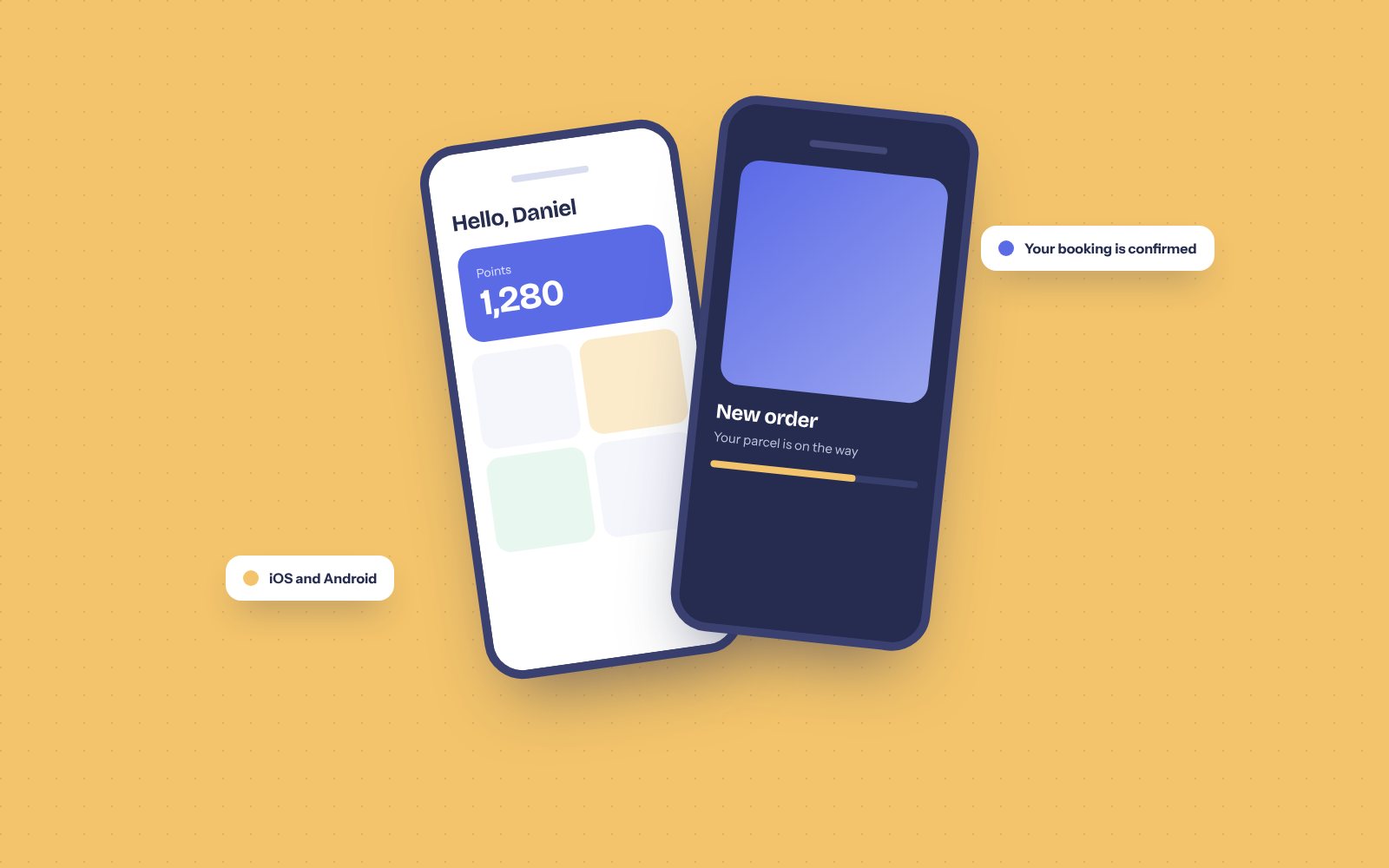 Mobile app screens for Android and iOS