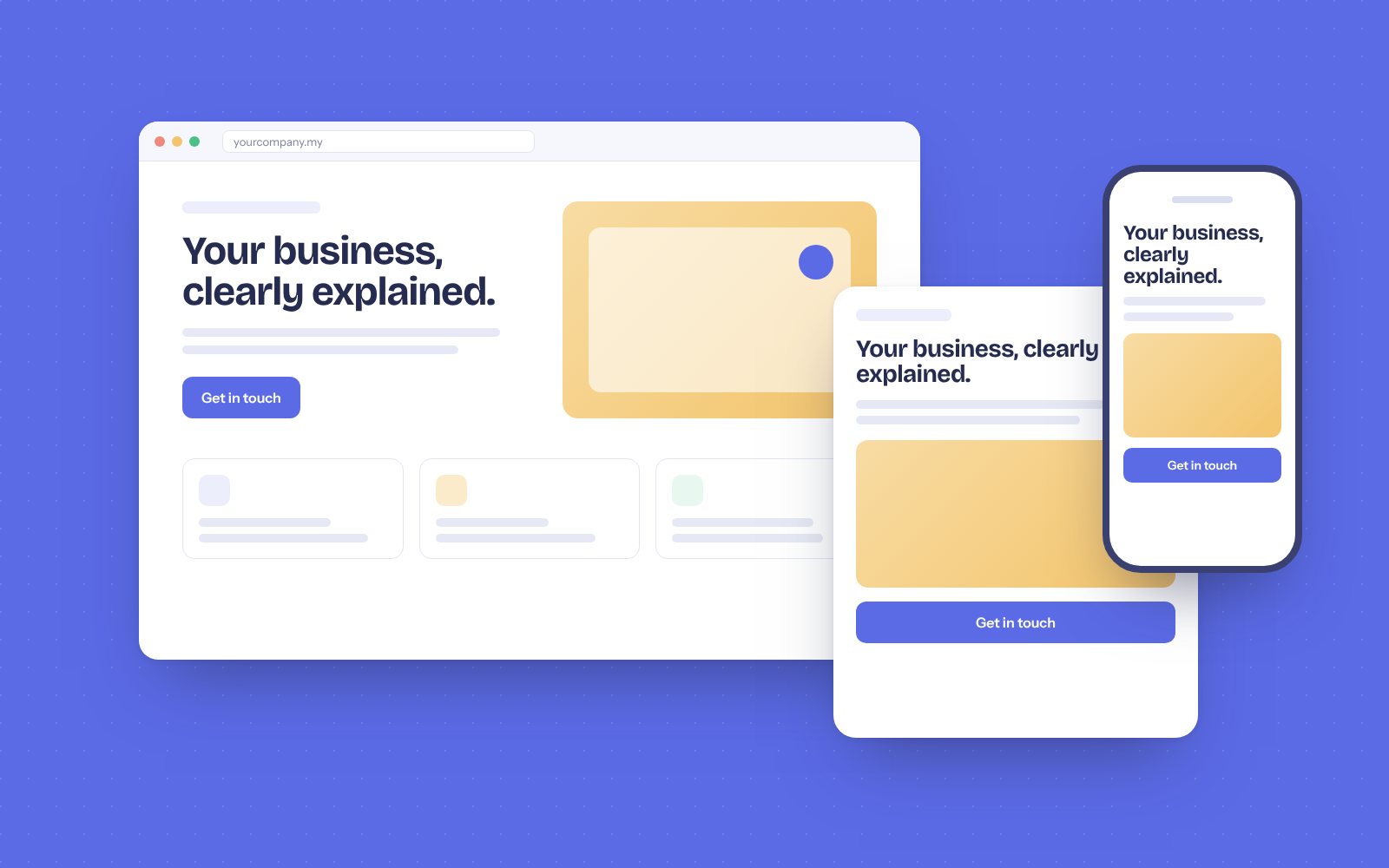 Responsive company website on desktop, tablet and phone